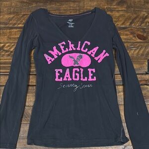 American Eagle Outfitters Black and Pink Women's Top